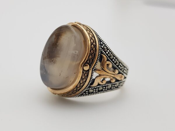 خاتم من حجر العقيق المصور الأصلي. فضة تركية عيار 925